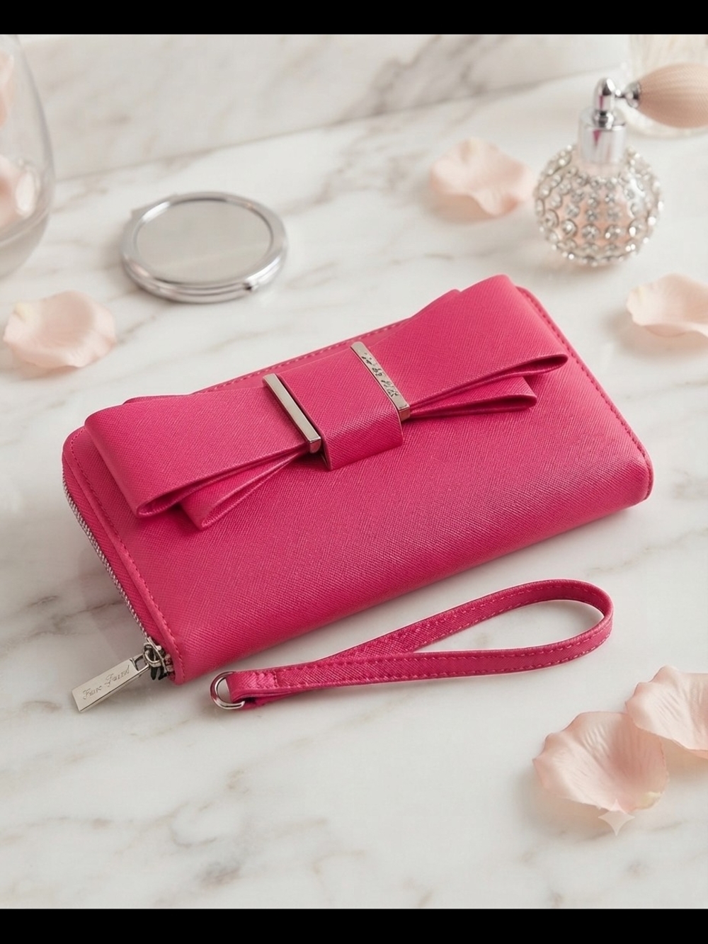 Betsy Johnson Hot Pink Bow Wristlet Clutch NWOT